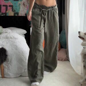 Lightweight Denim-Style Pants, Army Green, Size L, Knox Rose
